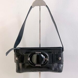 Y2K Kenneth Cole New York Small Black Leather Handbag Buckle Purse Shoulder Bag